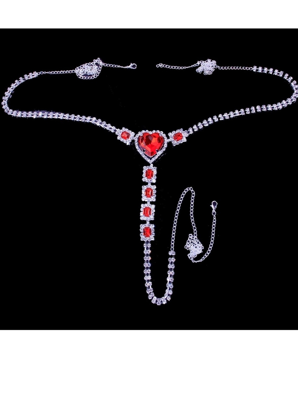 Elegant Red Heart Drop Body Chain Necklace - Women Jewelry